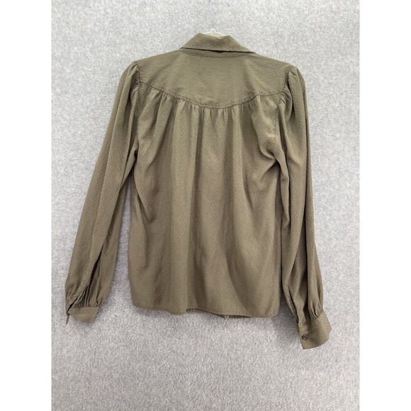 Ann Taylor Women's Button Up Blouse Taupe Brown Long Sleeve Size Small Textured - Picture 2 of 10